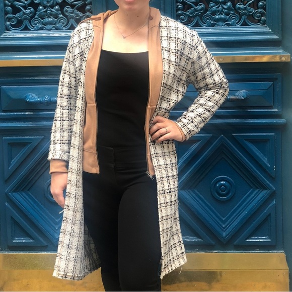 fab'rik Jackets & Blazers - Black & Tan Tweed-inspired Plaid Duster Jacket